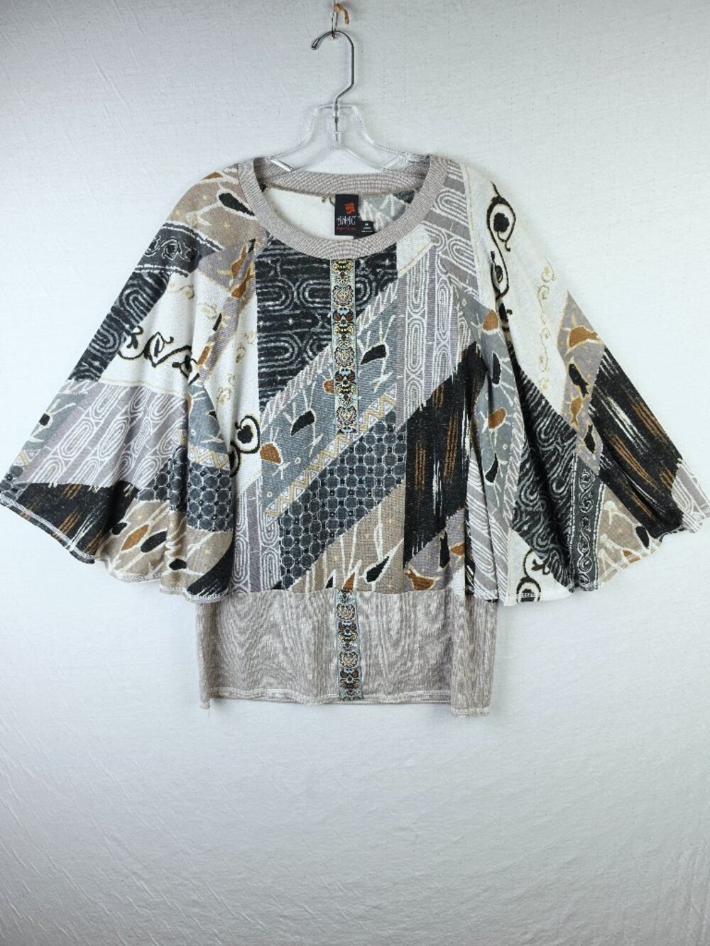 ANAC Tunic Top Korea Abstract Art-to-Wear Lagenlook Linen Batwing Boho size XL